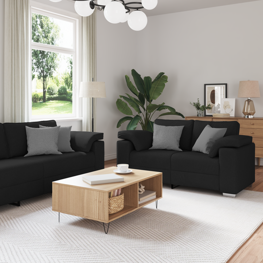 3-Delt Sofasæt Med Puder Sort Stof