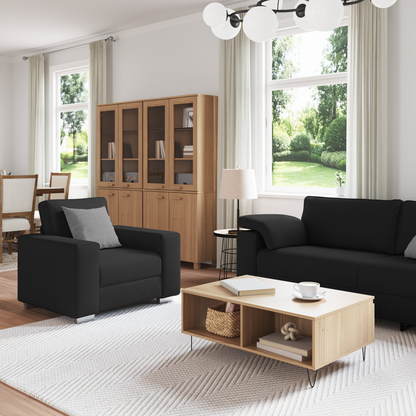 3-Delt Sofasæt Med Puder Sort Stof