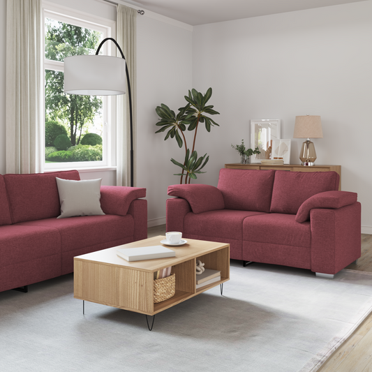 3-Delt Sofa Sæt Med Puder I Vinrød Stof