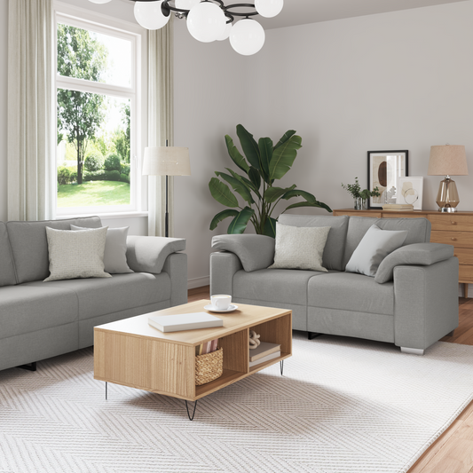 3-Delt Sofasæt Med Puder I Lysegrå Stof