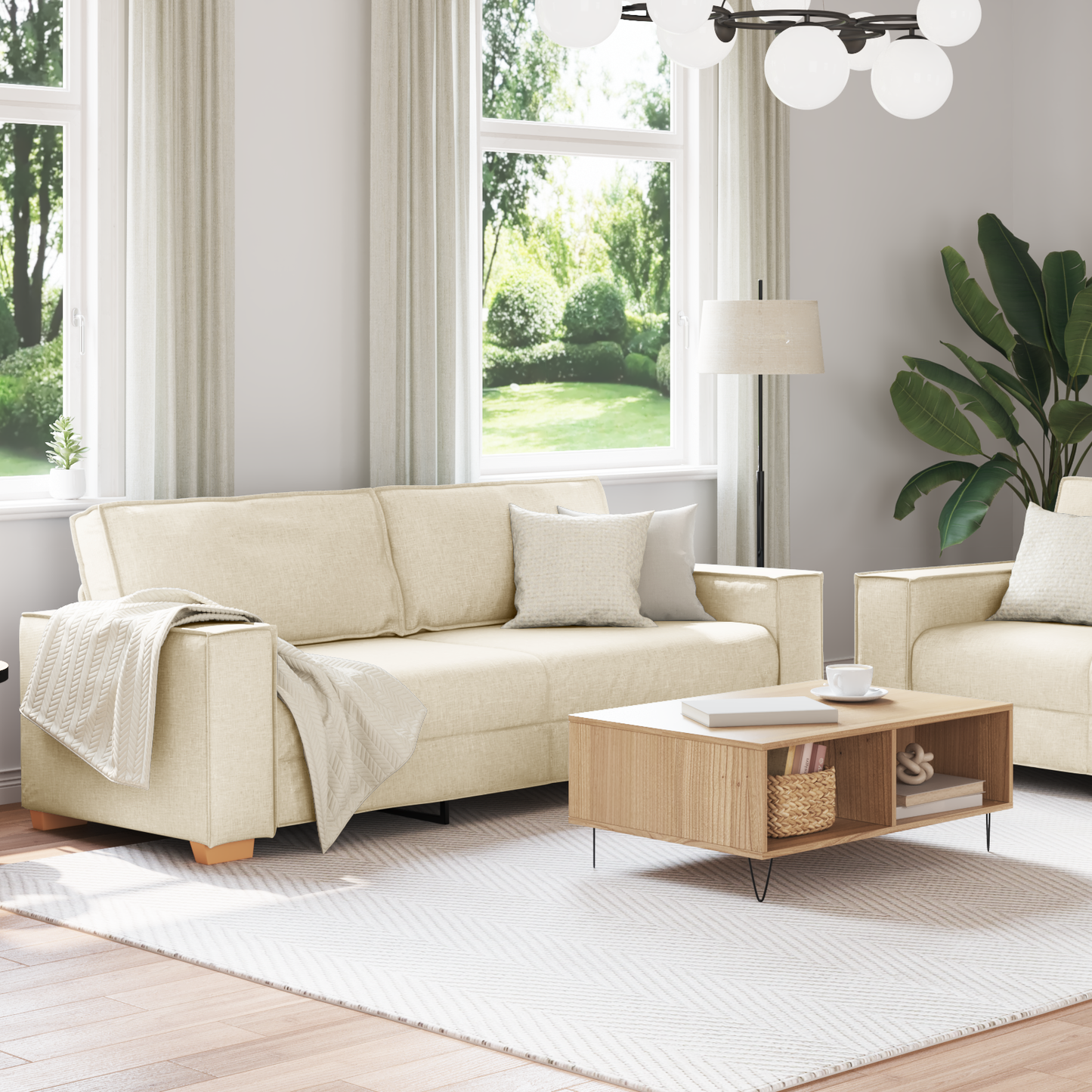 2-Personers Sofa Sæt Med Puder I Linned