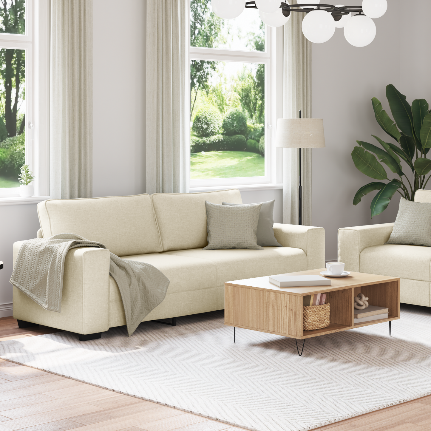 2-Dele Sofa Sæt Med Puder I Linned