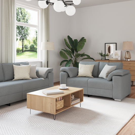 2-Delt Sofa Sæt Med Puder Lys Grå Stof