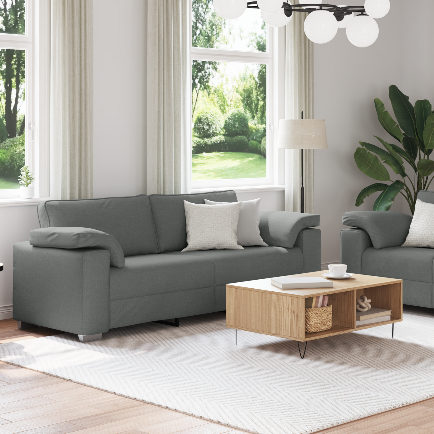 2-Personers Sofa Sæt Med Puder - Mørkegrå Stof