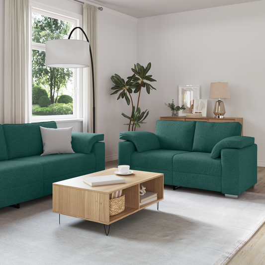 2-Personers Sofa Sæt Med Puder Mørkegrøn Stof