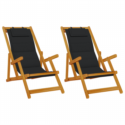 Foldable Strandstol 2 Stk Sort Massivt Akacietræ & Textilene