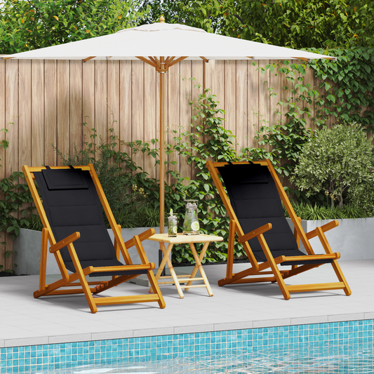 Foldable Strandstol 2 Stk Sort Massivt Akacietræ & Textilene