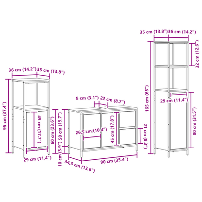 Badeværelsesmøbel Sæt 3 Dele Brun Eg Og Sort 36 X 35 X 165 Cm