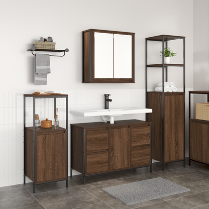Badeværelsesmøbel Sæt 3 Dele Brun Eg Og Sort 36 X 35 X 165 Cm