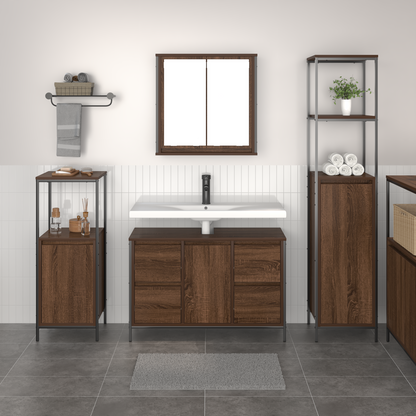 Badeværelsesmøbel Sæt 3 Dele Brun Eg Og Sort 36 X 35 X 165 Cm