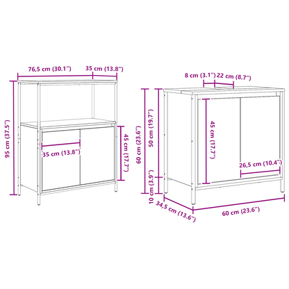 Badeværelsesmøbel Sæt Med Hylde 5 Dele Sort Eg 36 X 35 X 165 Cm
