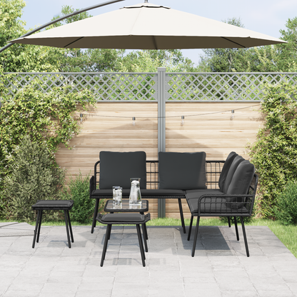 4-Delt Havemøbelsæt Med Puder Sort Poly Rattan