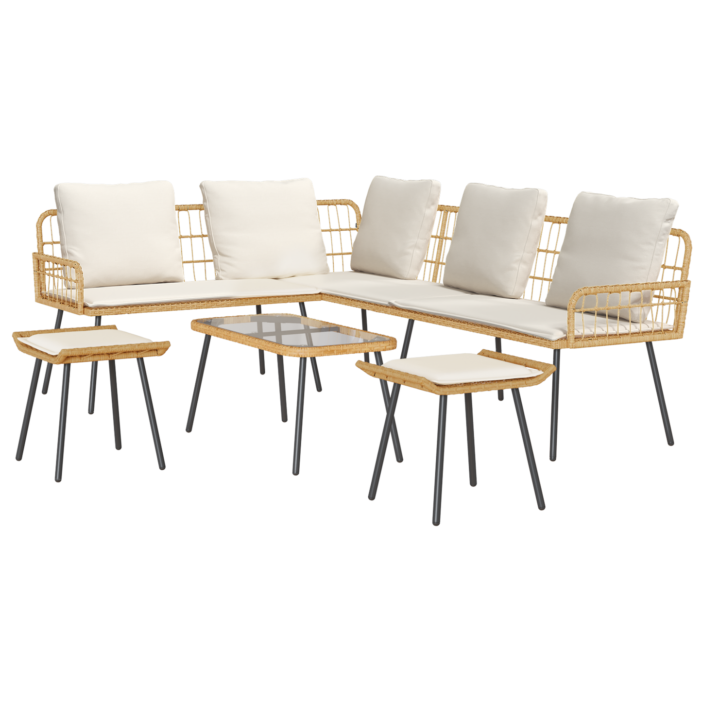 4 Styks Have Sofa Sæt Med Puder Naturlig Poly Rattan