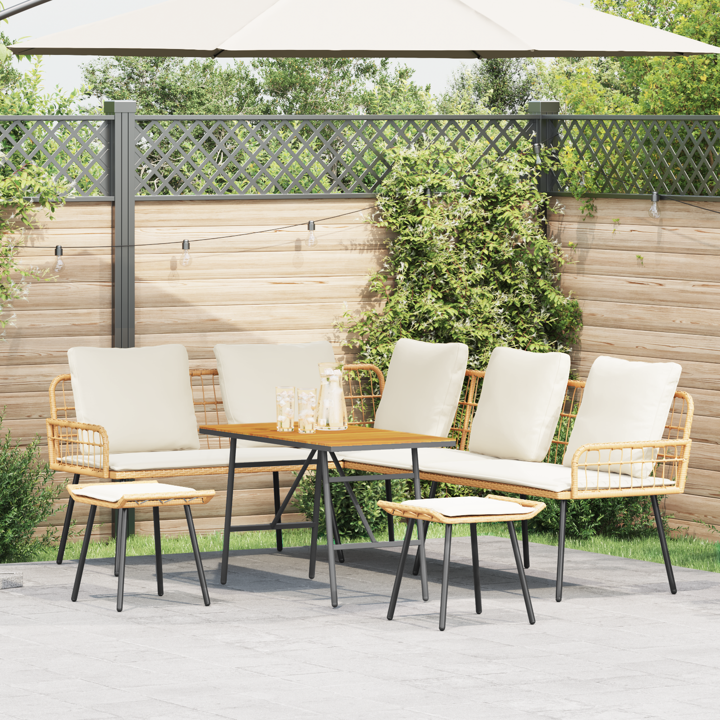 4-Delt Have Sofa Sæt Med Puder I Naturlig Poly Rattan