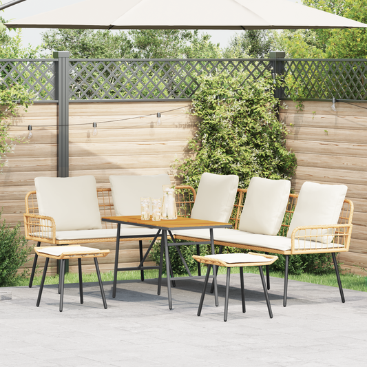 4-Delt Have Sofa Sæt Med Puder I Naturlig Poly Rattan