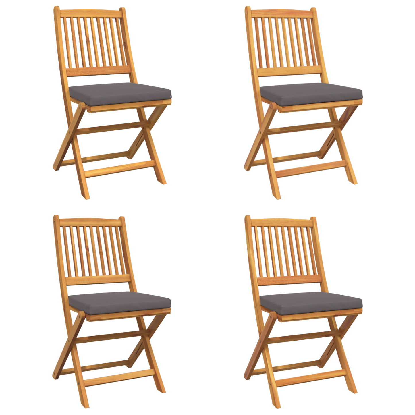 Folding Garden Chairs Med Grå Pude 4 Stk Solid Akacietræ