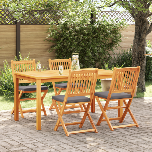 Folding Garden Chairs Med Grå Pude 4 Stk Solid Akacietræ