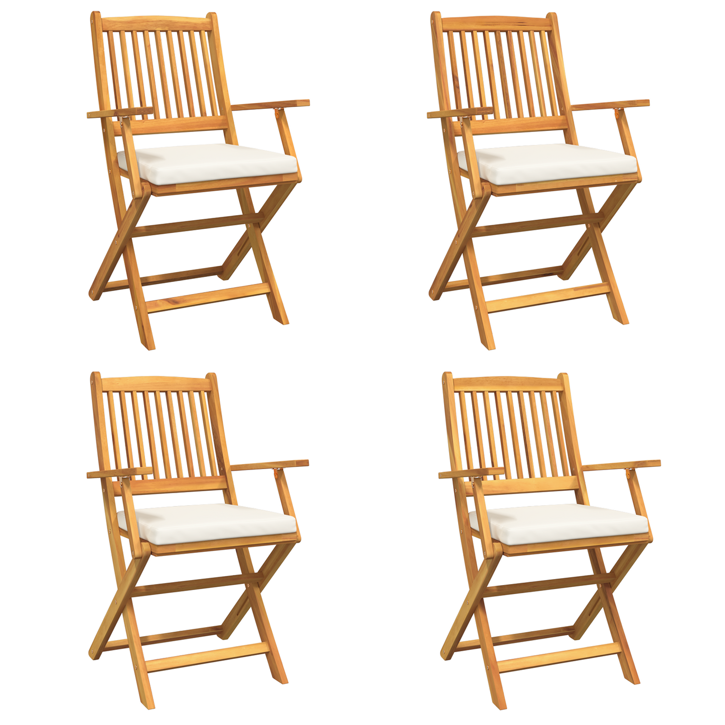 Foldbare Havestole Med Hvide Puder 4Stk Solid Akacietræ