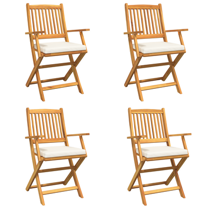 Foldbare Havestole Med Hvide Puder 4Stk Solid Akacietræ