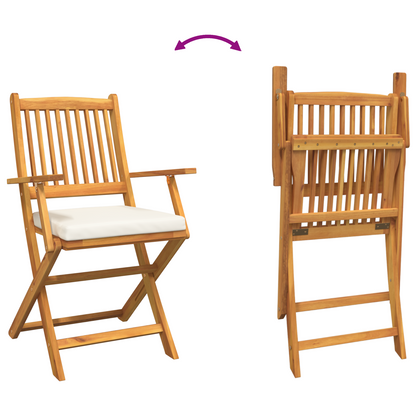 Folding Garden Chairs With White Cushion 8Pcs Solid Acacia Wood