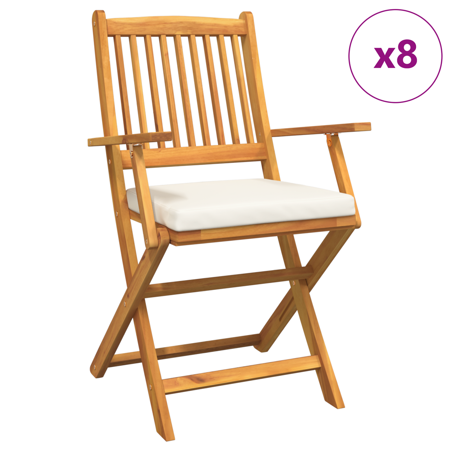Folding Garden Chairs With White Cushion 8Pcs Solid Acacia Wood
