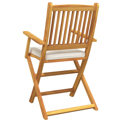 Folding Garden Chairs With White Cushion 8Pcs Solid Acacia Wood