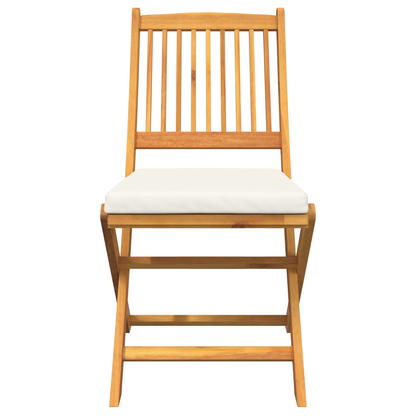 Folding Garden Chairs With White Cushion 8Pcs Solid Acacia Wood