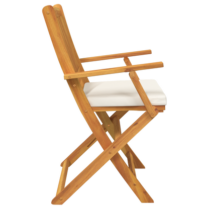 Folding Garden Chairs With White Cushion 8Pcs Solid Acacia Wood