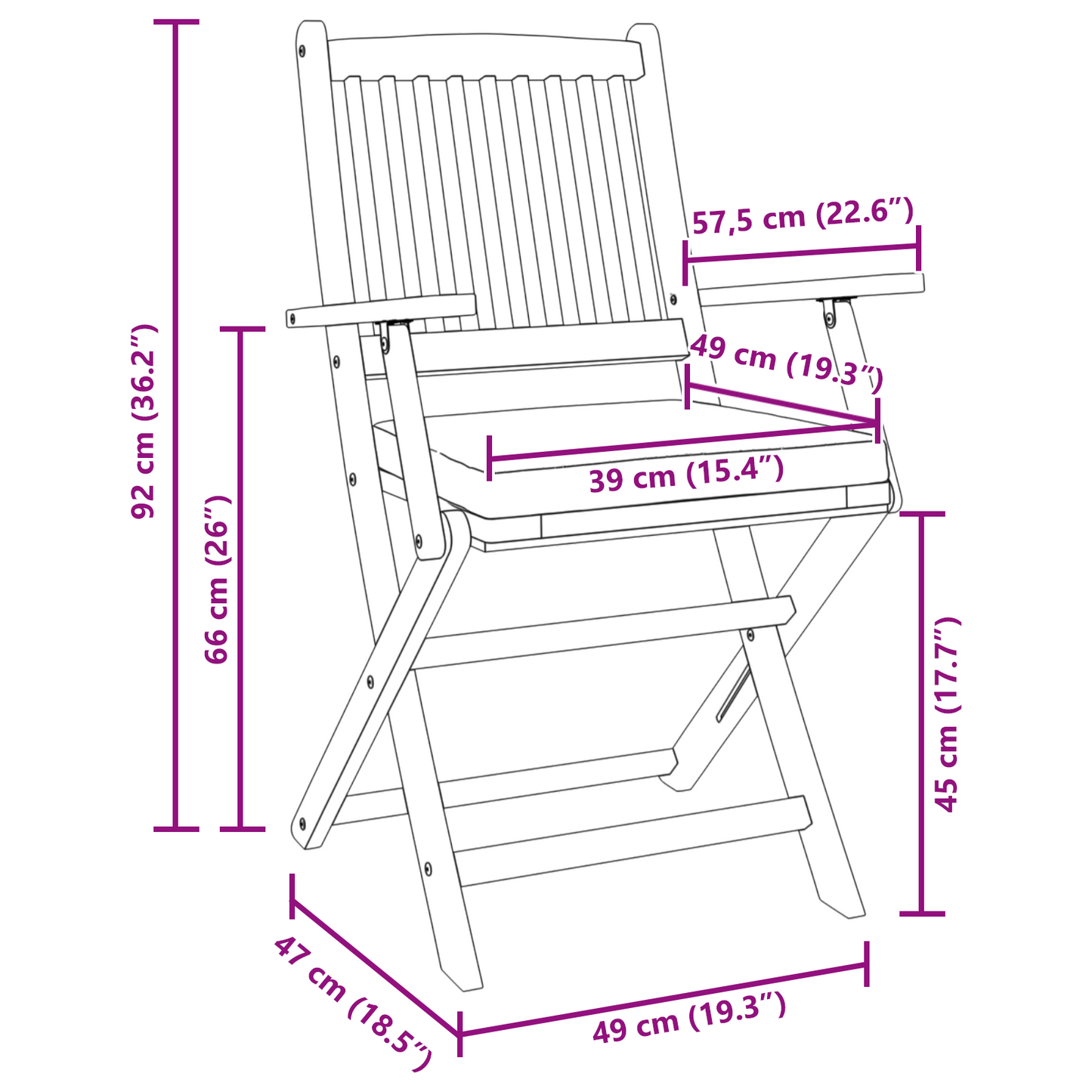 Folding Garden Chairs With White Cushion 8Pcs Solid Acacia Wood