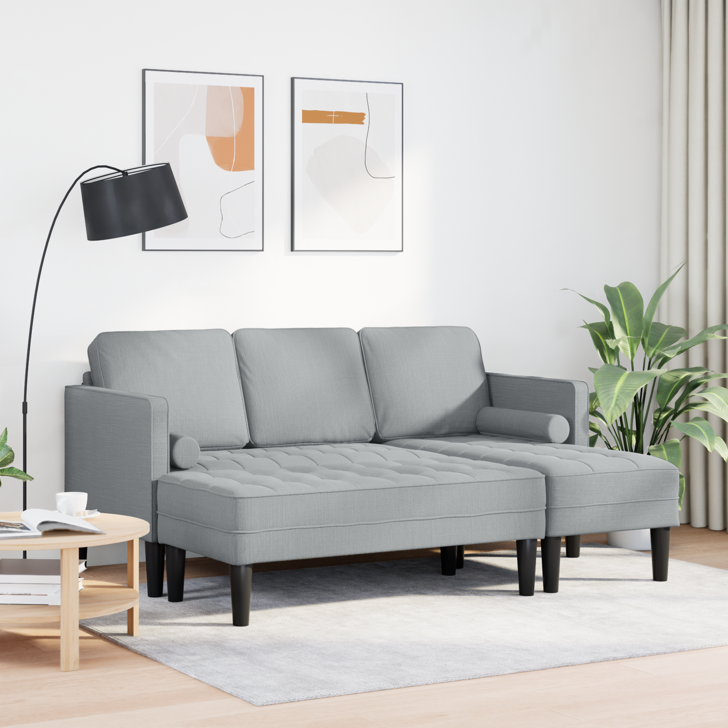 2 Stykke Sofa Sæt Med Puder Lysegrå Stof