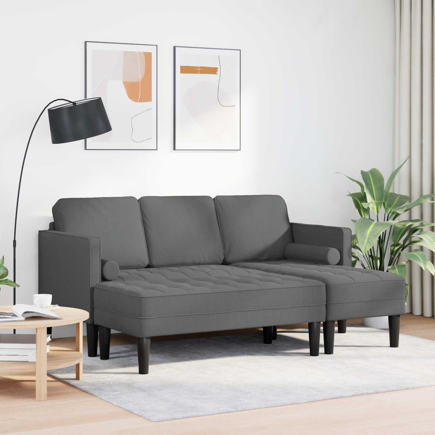 2 Personers Sofa Sæt Med Puder Mørkegrå Stof