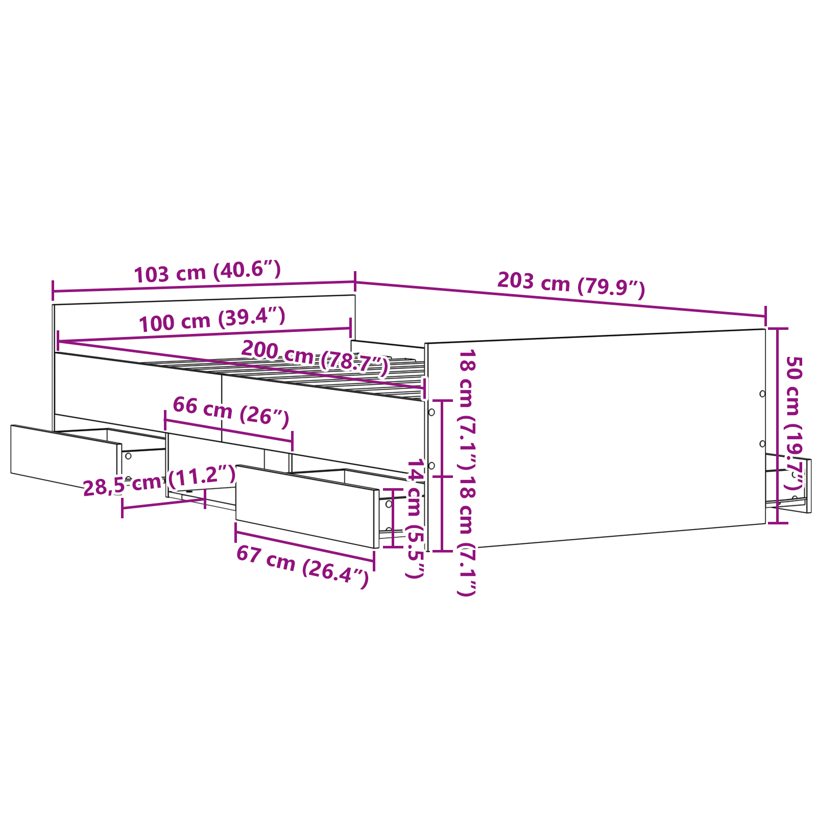 Sengestel Uden Madras Sort Egetræ 100x200 Cm Konstrueret Træ - billede 10