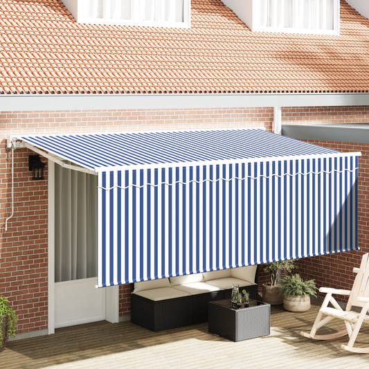 Utrækkelig Markise Stribet Blå og Hvid Hvid 350 X 200 Cm - hovedbillede