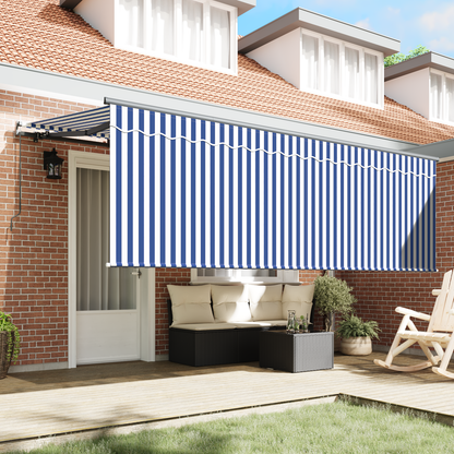 Utrækkelig Markise Stribet Blå og Hvid Antracit 350 X 200 Cm - billede 3