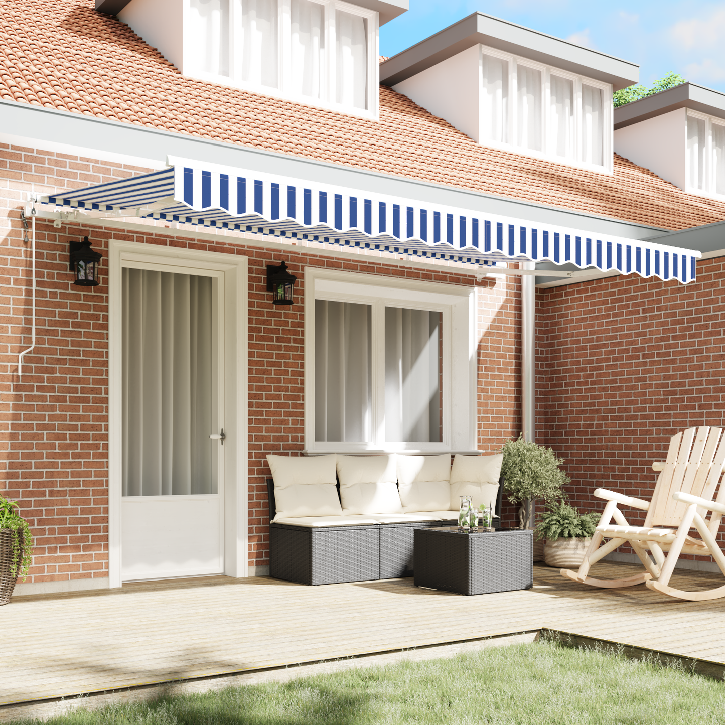 Utrækkelig Markise Blå og Hvid 400x200 Cm 400 X 200 Cm 4 X 2 M - billede 3