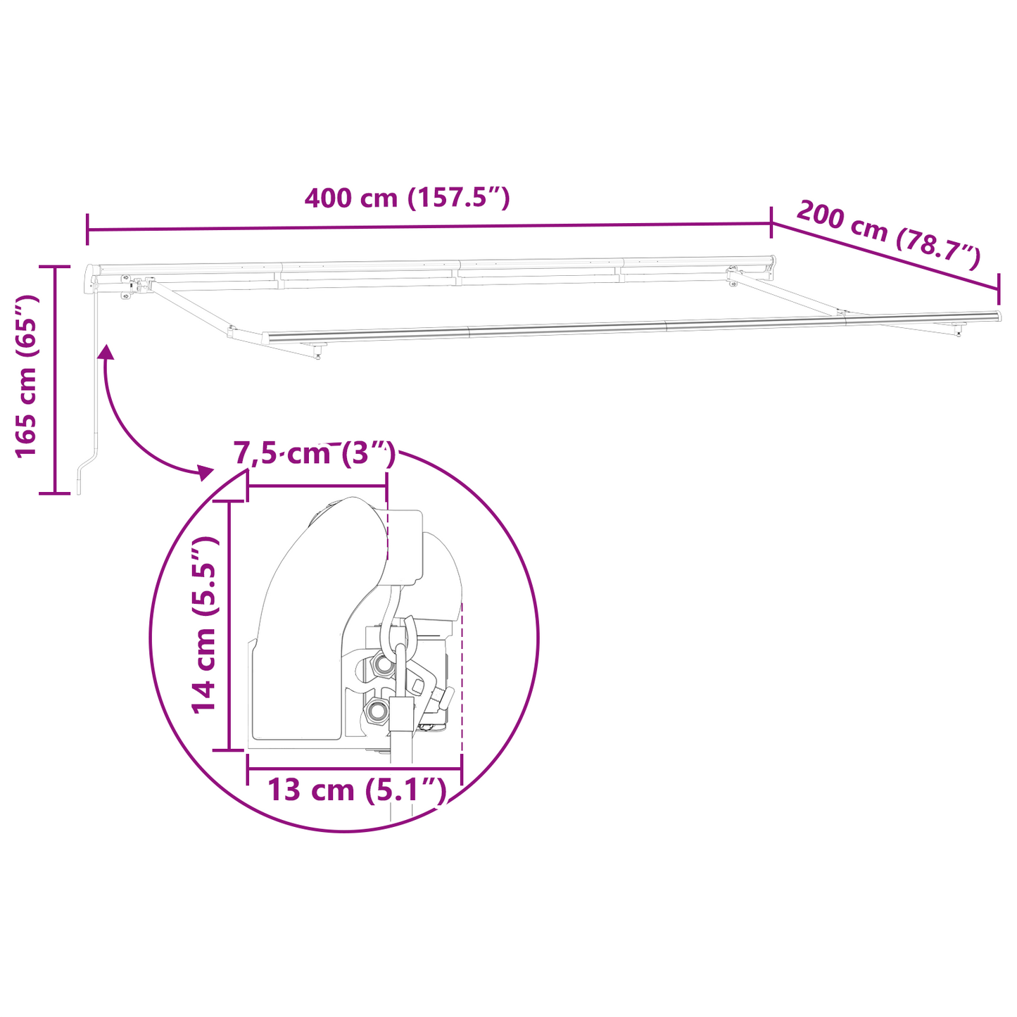 Utrækkelig Markise Gul og Hvid 400x200 Cm 400 X 200 Cm 4x2 M - billede 11