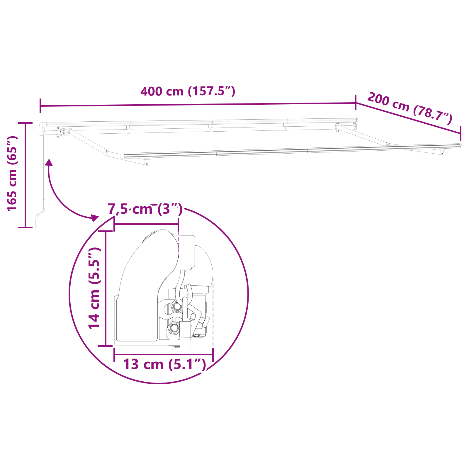 Utrækkelig Markise Gul og Hvid 400x200 Cm 400 X 200 Cm 4x2 M - billede 11
