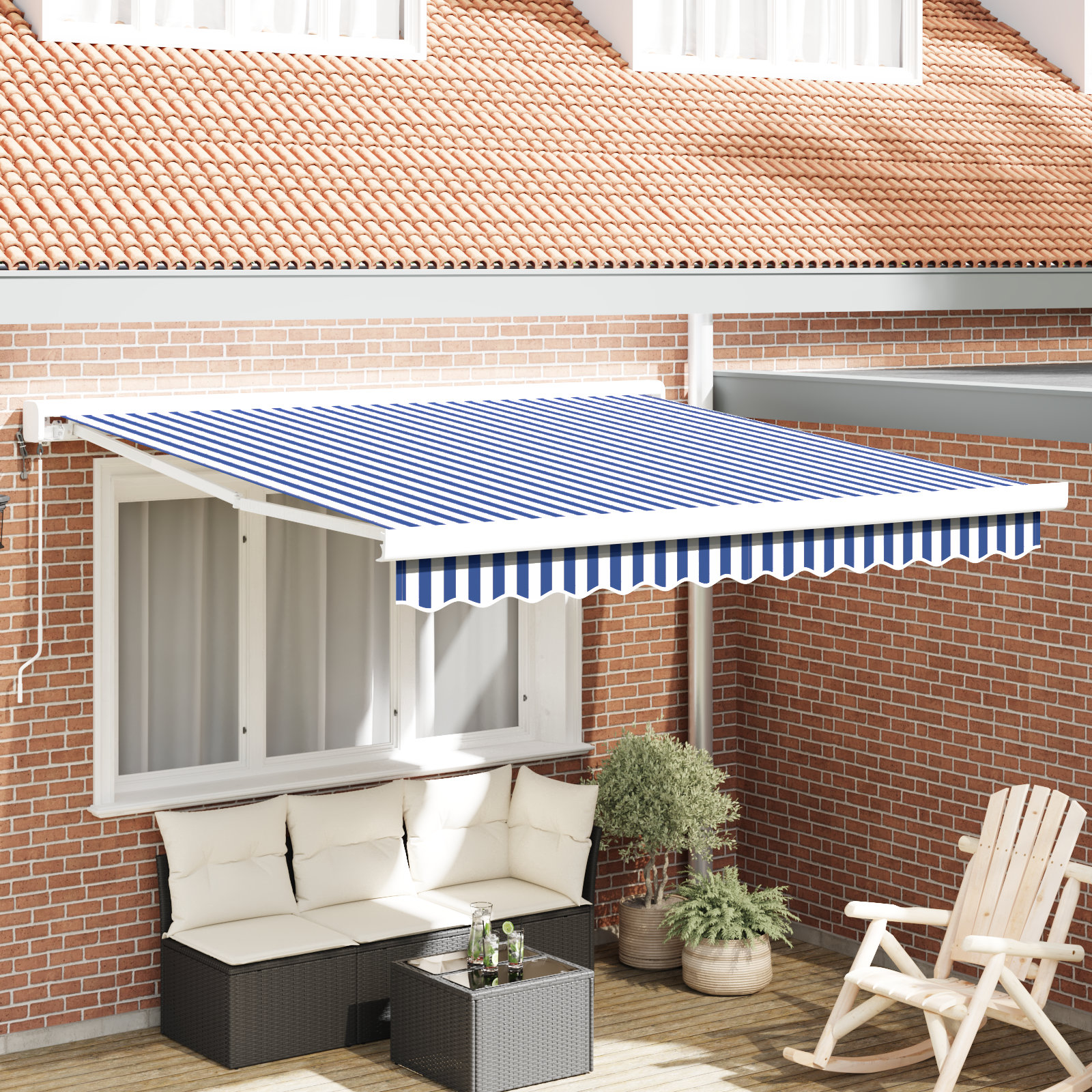 Automatisk Utrulbar Markise Blå og Hvid 300x250 Cm - hovedbillede