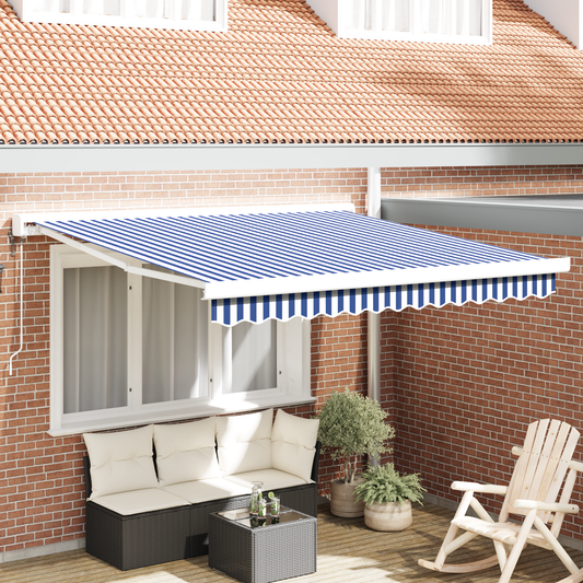 Automatisk Utrulbar Markise Blå og Hvid 300x250 Cm - hovedbillede