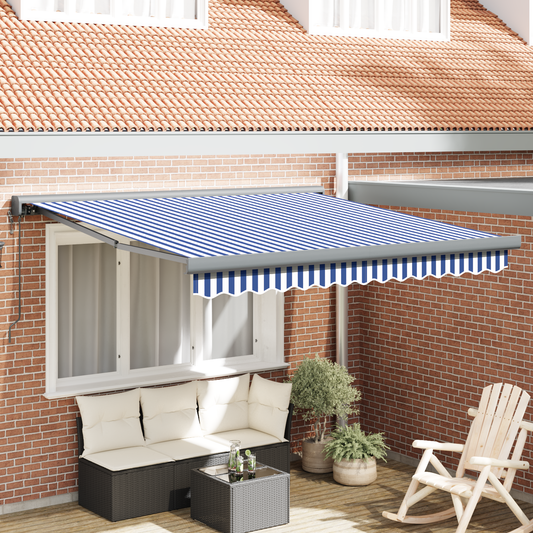 Automatisk Utrækkelig Markise i Blå og Hvid - 300 X 250 Cm - hovedbillede