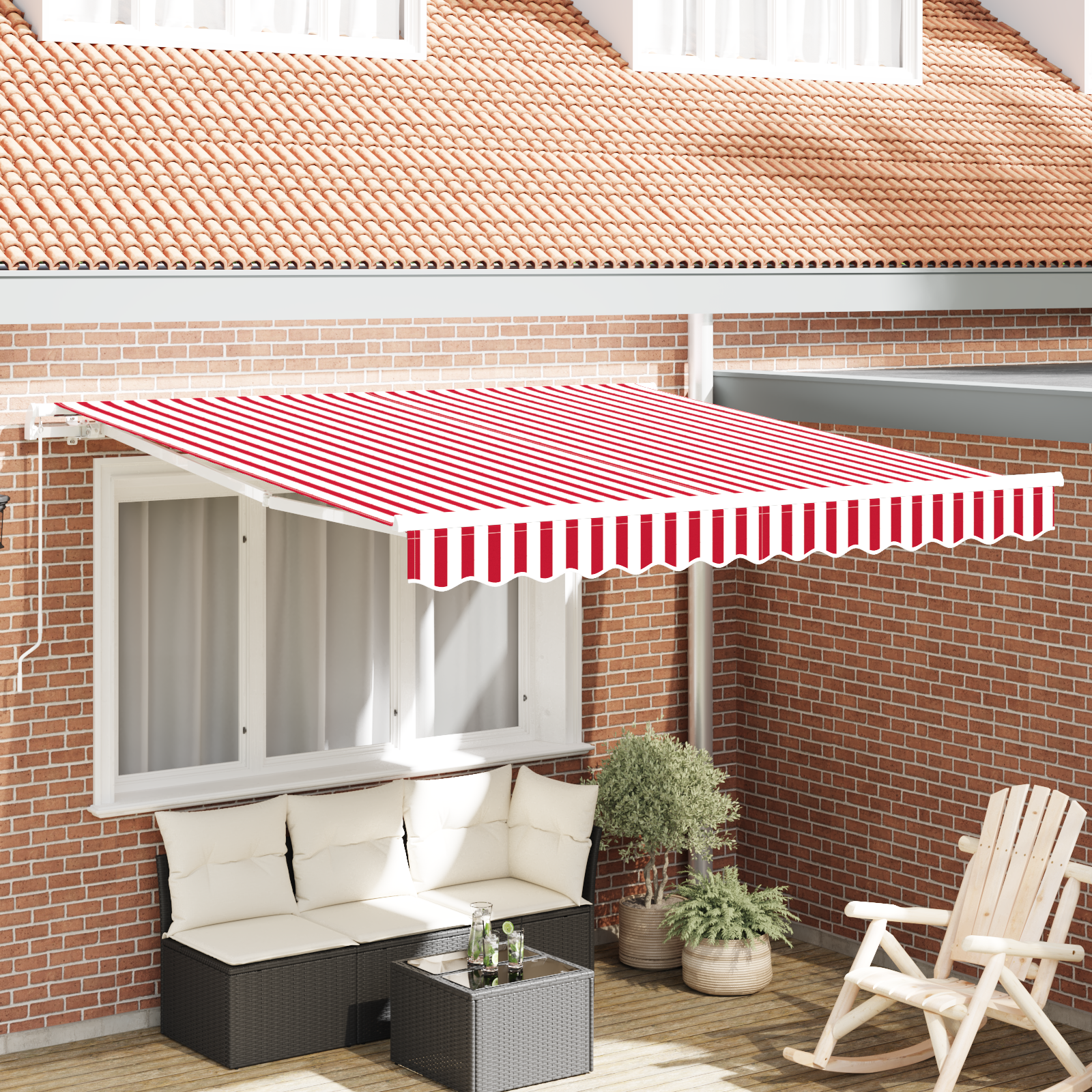 Manuel Udtækkelig Markise Rød og Hvid Stribe 300x250 Cm - hovedbillede