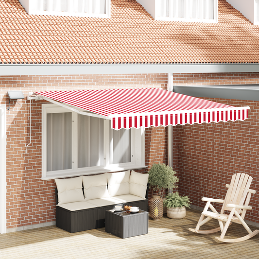 Manuel Utrækkelig Markise med Led Rød og Hvid 300 X 250 Cm - hovedbillede