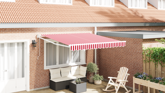 Automatisk Udtrækkelig Markise Rød og Hvid Stribe 300x250 Cm - hovedbillede