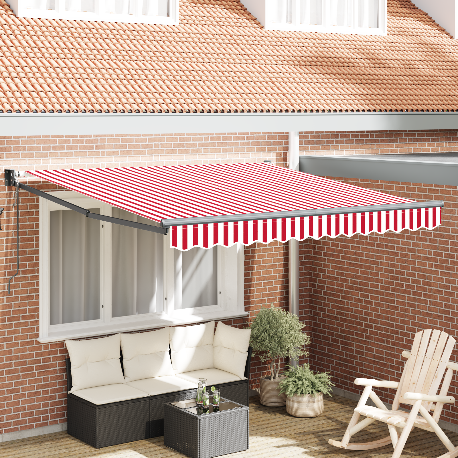 Automatisk Sammenrullelig Markise Rød og Hvid Stribe 300x250 Cm - hovedbillede