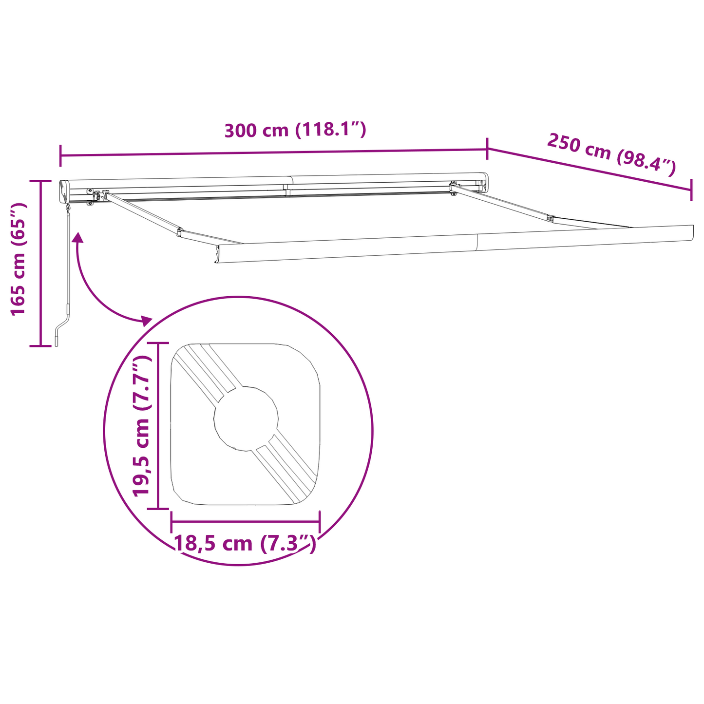 Manuel Udtækkelig Markise Flerfarvet Stribe 300x250 Cm - billede 11