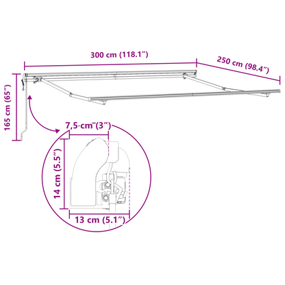 Automatisk Udtækkelig Markise Sort 300x250 Cm&&markise Erstatningsstof til 3x2.5 M Ramme Sort - billede 12