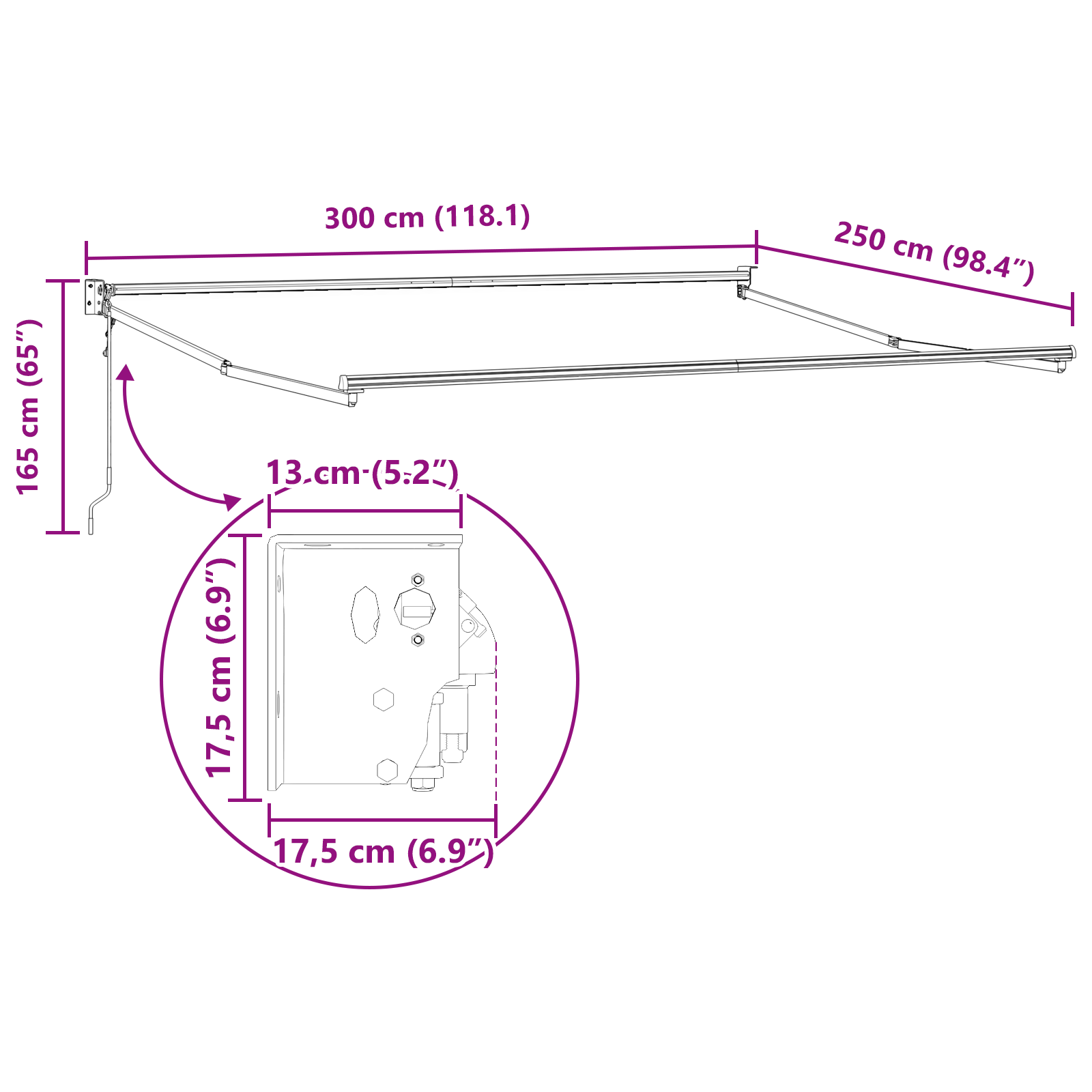 Automatisk Udtækkelig Markise Sort 300x250 Cm&&markise Erstatningsstof til 3x2.5 M Ramme Sort - billede 12