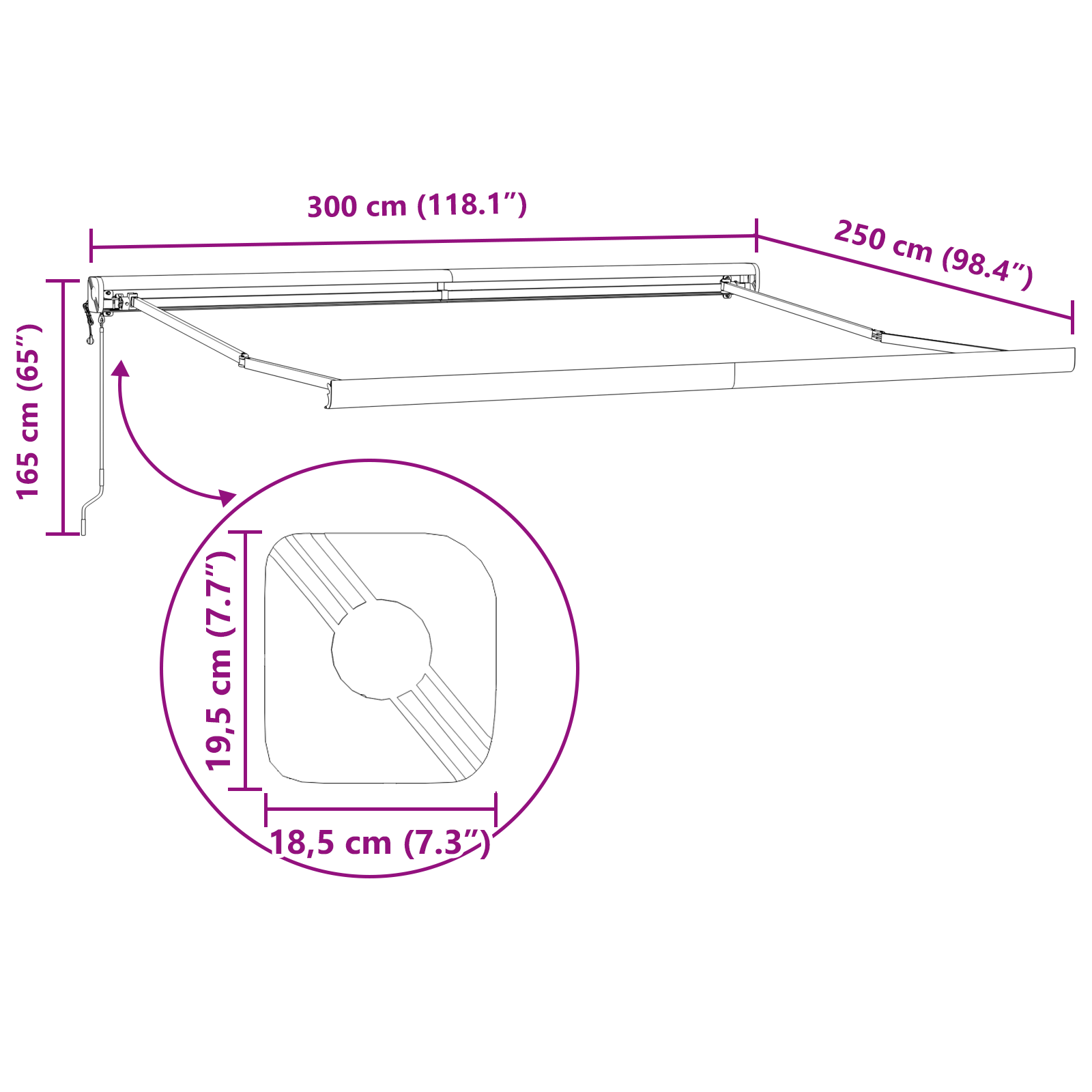 Sort 300x250 Cm Automatisk Udtækkelig Markise - billede 12
