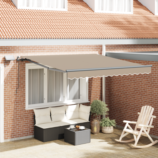 Manuel Udtækkelig Markise med Led Beige 300x250 Cm&&markise Udskiftningsstoff til 3x2.5 M Ramme Beige - hovedbillede