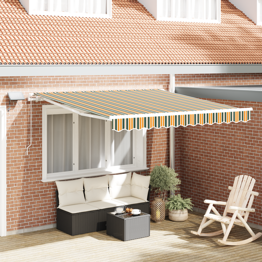 Manuel Utrækkelig Markise med Led i Grøn og Gul, 300 X 250 Cm - hovedbillede